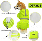 Dog Raincoat Waterproof Poncho Apparel for Small to Medium Sized Dogs, Pet Jacket with Reflective Strips, Polyester and TPU Material, Fluor-Yellow, 3XL