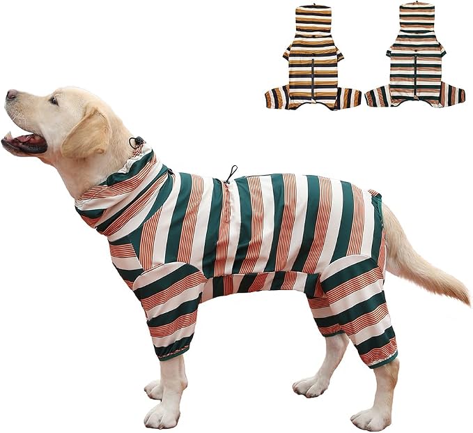 Dog Pajamas for Large Dogs,Extra Large Stretch, Suitable for Adult, Medium-Sized Dogs, Large Pet Jumpsuit Four-Legged Dog Clothes, Pet Clothing. (Yellow-Green Bar, 2XL)