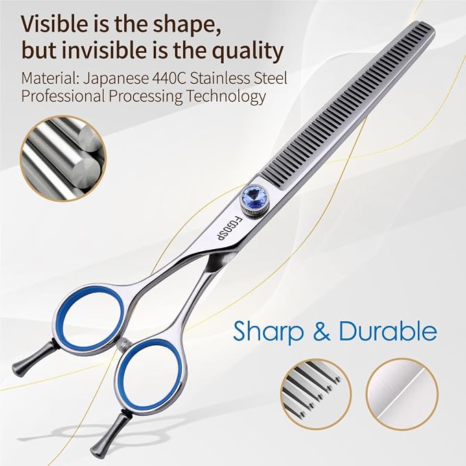 Left Handed Thinning Shears for Dogs 7in Professional Dog Thinning Shears for Grooming 56 Teeth Dog Grooming Scissors for Pet Cat Japanese 440C Stainless Steel(7.0'' Blending)