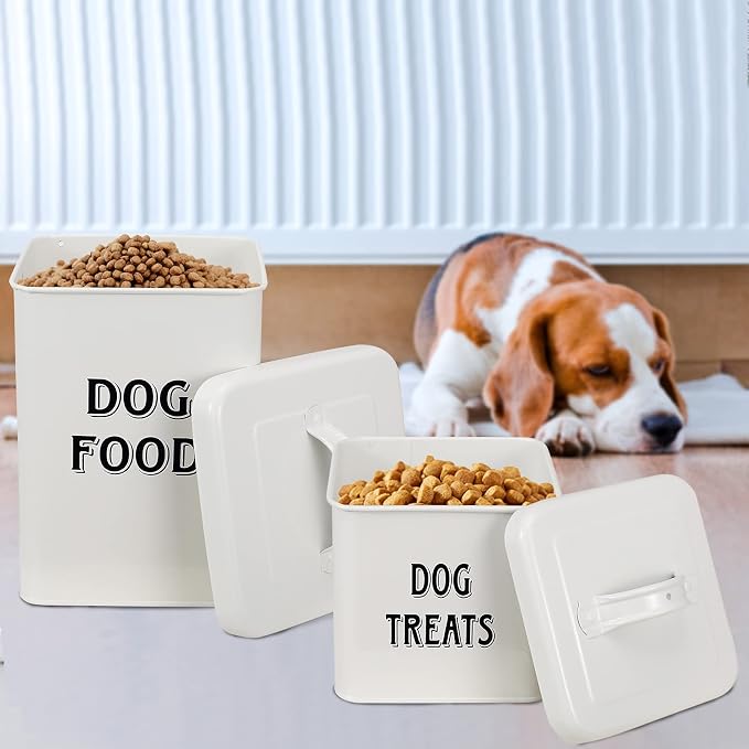 Morezi Farmhouse Dog Food Storage Container with Lid and Scoop, Pet Food and Treats Holder, Sturdy Canister Tins for Kitchen Countertop and Shelf, Great Gift for Pet Owners, 5 lbs
