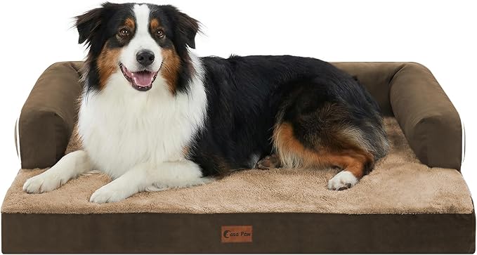 Orthopedic Washable Dog Bed for Medium Dogs, 35x22in, Brown | Orthopedic Foam Relieves Joint Pressure, Bolsters Supports Head And Neck, Washable Cover, Non-Slip Bottom