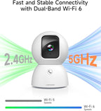 3K Pet Camera Indoor with Phone APP, 5MP Cameras for Home Security with 1400mAh Emergency Rechargeable Battery, 2.4G 5G Dual Band WiFi Indoor Camera, AI Detection Motion Tracking, 2-Way Talk