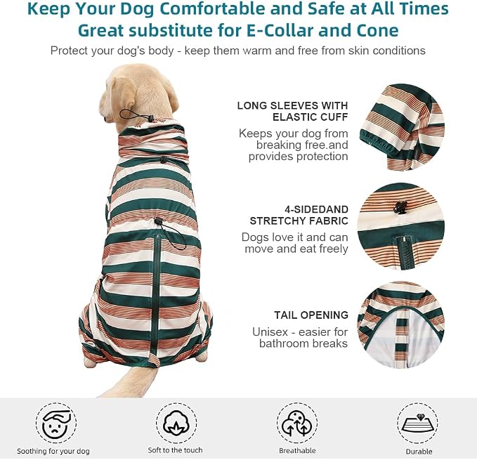 Dog Pajamas for Large Dogs,Extra Large Stretch, Suitable for Adult, Medium-Sized Dogs, Large Pet Jumpsuit Four-Legged Dog Clothes, Pet Clothing. (Yellow-Black Bar, 4XL)