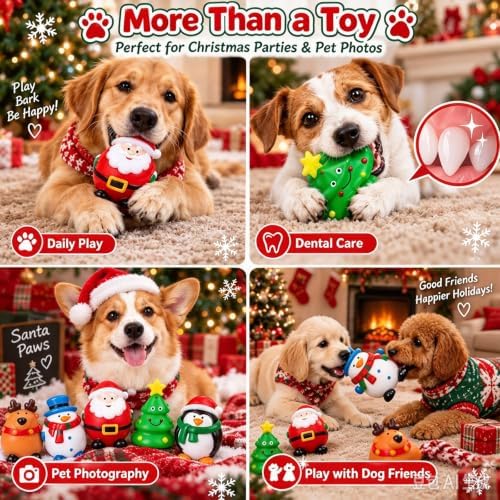 Soulchen 10 Pcs Dog Christmas Chew Toys Latex Squeaky Interactive Dog Toys - Image 5