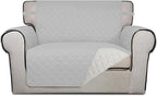 PureFit Reversible Quilted Sofa Cover Dog Couch Covers for Sofa, 28 in | Light Gray/Ivory, Water Resistant Couch Protector, Washable Pet Couch Cover with Non Slip and Elastic Straps For Kids