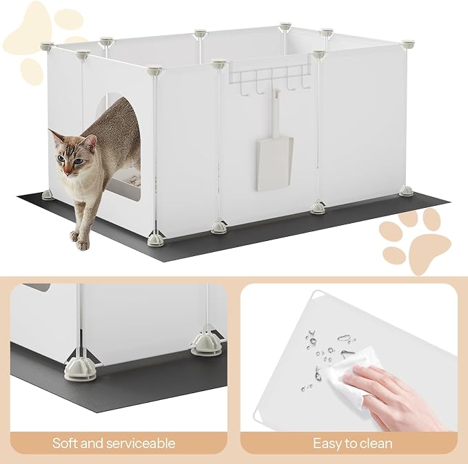 HOOBRO Cat Litter Box Enclosure with Large Oxford Mat, Extra Large Litter Box Shield with Row-Hook, 30.3" L x 18.5" W x 15.7" H, Compatible with Most Litter Boxes, White BW07PP03
