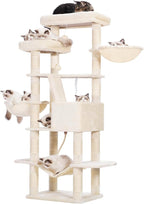 Heybly Cat Tree, 68 inch Multi-Level Cat Tower for Indoor Cats HCT025M | Cat Condo with 2 Widened Plush Perches, 2 Cozy Baskets, Scratching Board and Big Caves, Beige