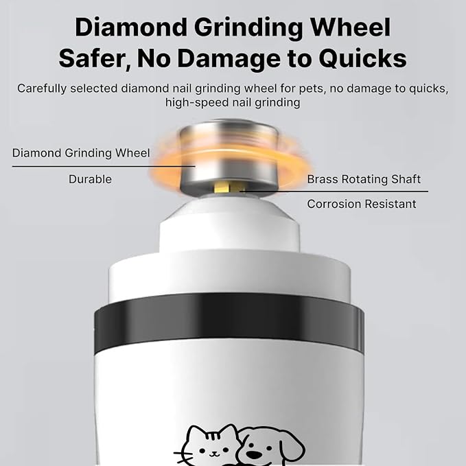 Dog Nail Grinder Whisper Quiet with Light for Sensitive Pets | 3-Speed Cat & Dog Nail Trimmers, Safe Painless Paws Grooming & Smoothing for Small Middle Large Pets (2 Replacement Head)