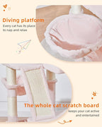 Taoqimiao Sturdy Cat Tree, 58In Cat Tower for Indoor Cats Large Adult | Spacious Cat Condo, 2 Cute Perches, Metal Frame Cozy Hammock, 1 Scratch Board, 8 Natural Sisal Posts, Basket, Pink, MS026P