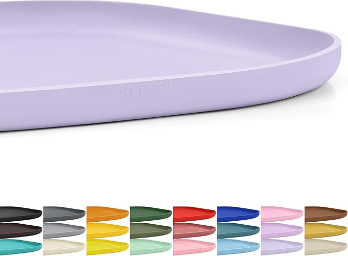 SMILOOL Small Silicone Pet Food Mat with Raised Edge for Food and Water Bowl, Square Dog Feeding Mats, Cat Food Trays for Floor Waterproof, Rubber Tray for Dogs and Cats, 12 x 12 x 0.7 Light Purple