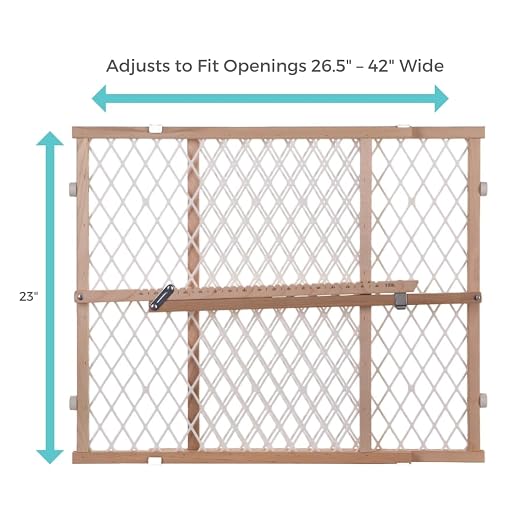 Toddleroo by North States - Diamond Mesh Wooden Baby Gate: Pressure Mounted Baby Gate for Doorways - Adjustable 26.5 to 42 Inches Wide - 23 Inches Tall