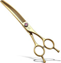 Professional Dog Grooming Scissors Pet Curved Chunker Shears 7.0'' Extremely Sharp Blades 440C Steel Thinning Scissors Durable Smooth Motion & Fine Cut for Dogs and Cats(Gold)