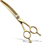 Professional Dog Grooming Scissors Pet Curved Chunker Shears 7.0'' Extremely Sharp Blades 440C Steel Thinning Scissors Durable Smooth Motion & Fine Cut for Dogs and Cats(Gold)
