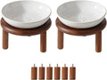 Havniva Elevated Cat Bowls, Ceramic Cat Bowl with Wood Stand, Wide Opening | 5.7” Raised Cat Food Bowls, Whisker Friendly Cat Dish, Anti-Slip Cat Water Bowls, Shallow Cat Bowls, Cat Food & Water Bowl