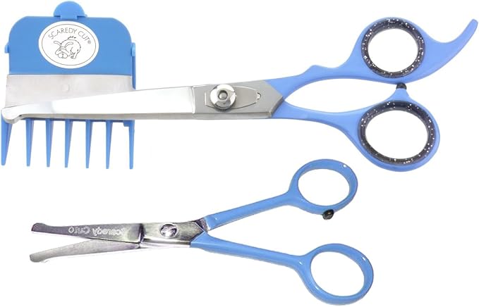NO Buzz Dog Clippers, Tiny Trim Safety Scissor. A Silent Low Noise Pet Grooming Clipper, Right Handed Blue