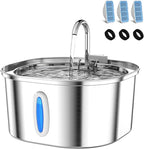 PEKTACO Stainless Steel Cat Water Fountain with 3 Filters, 3.2L/108oz | Cat drinking fountain, dishwasher safe, with triple filtration, quiet pump, and visible water window for cats and small pets