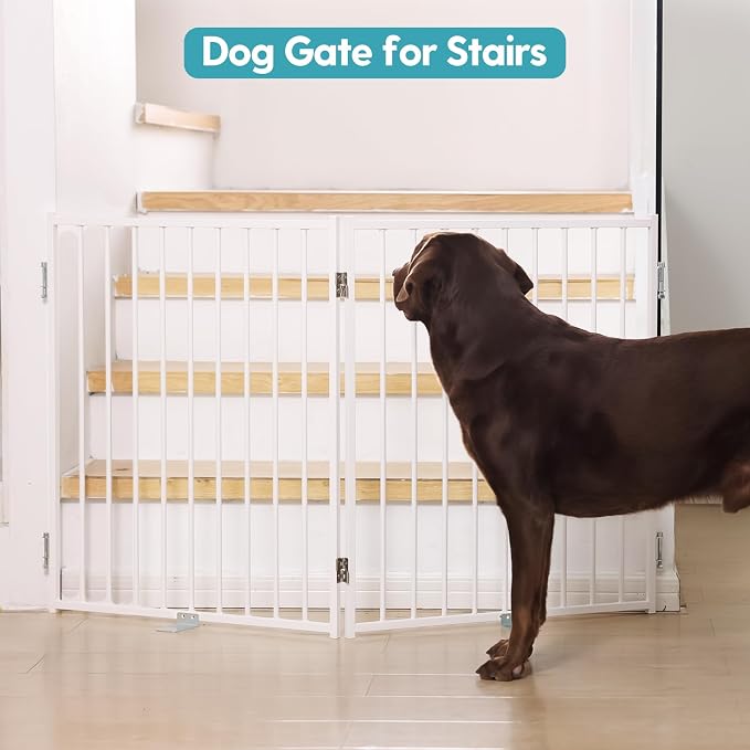 No Pawblems Full Metal Dog Gate Extension, 30" Tall Foldable Panels | Foldable Dog Fence & Pet Gate Extension for Deck/Stairs, Indoor/Outdoor, 52" Wide, 2 Panels, White