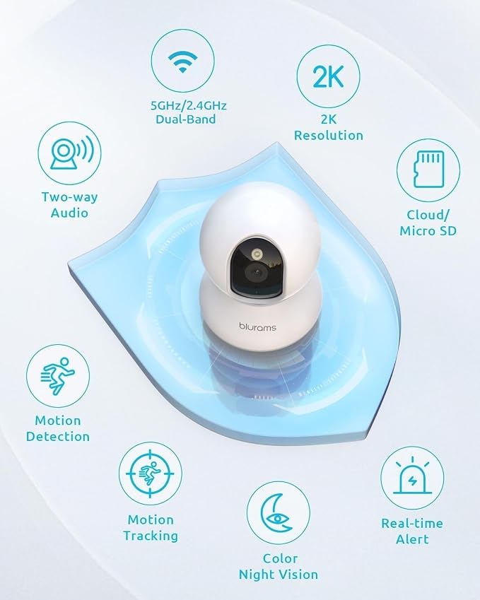 blurams 5G Cameras for Home Security, 360° PTZ Pet/Dog Indoor Camera, 2Pack | 2K, Dual-Band WiFi6, Free Human/Motion/Sound Detection, 2-Way Talk, Night Vision, Works with Alexa & Google Assistant