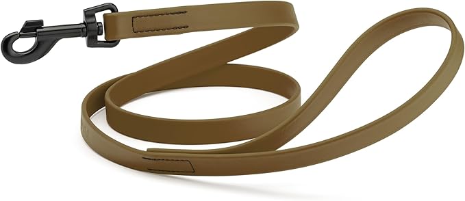 Dogline Biothane Waterproof Dog Leash Strong Coated Nylon Webbing with Black Hardware Odor-Proof Easy to Clean High Performance for Small or Large Dogs Made in USA 4 or 6 ft Lead, Coyote Brown