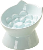 Lynx Ceramic Raised Slow Dog & Cat Elevated Food Bowl, Sky Blue | Tilted 15° Elevated Pet Food Bowl, Whisker-Friendly, Anti-Choking Dish, Dishwasher Safe, Nonslip, Food Grade Material