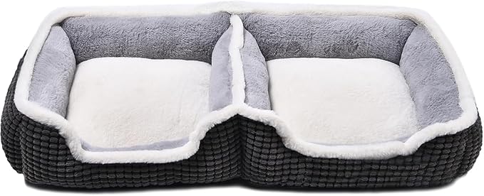 Dog Beds for Two Small Dogs, Double Cat Beds for Indoor Cats, Super Soft Washable Cat Bed with Anti-Slip & Water-Resistant Bottom, Luxury Durable Kitten Bed Puppy Bed, Rectangle Grey Animal Pet Beds