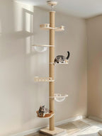 Veehoo Floor to Ceiling Cat Tree,106-123" Adjustable Tall Tension Cat Tower | 4.5" Sturdy Thickened Scratching Posts, Space-Saving, 7 Tier Climbing Pole, No Drilling, Corner Tree for Indoor Cat, Wood