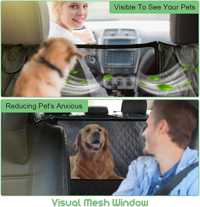 Vailge 100% Waterproof Convertible Dog Car Seat Covers,100% Waterproof Dog Seat Cover with Mesh Window, Heavy Duty seat Cover for Dogs, Dog car Hammock Pet Seat Cover for Cars Trucks suvs,Black,Large