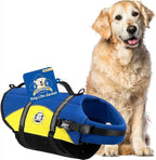 Dog Life Jacket — Premium Swim Vest with SafeChin Anti-Choke Collar | PAWS Aboard Blue & Yellow | RapidLift Rescue Handle, D-Ring, Reflective Trim | Boating, Kayaking, Pool | Large (50–80 lbs)