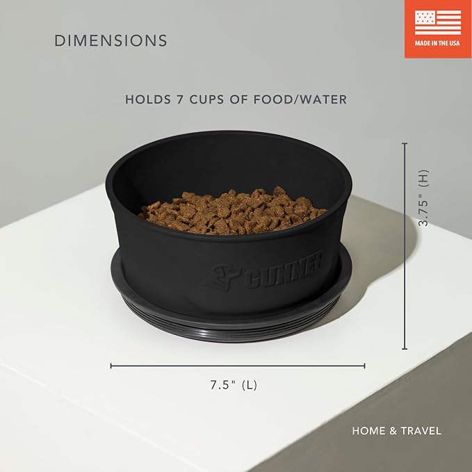 Dog Bowl with Spill-Proof Travel Lid, Black, 7-Cup Pet Travel Bowl | Black 7-Cup Dog Bowl, Spill-Proof Travel Lid, BPA-Free, Rust-Proof, Shock-Resistant, Stackable and Dishwasher Safe