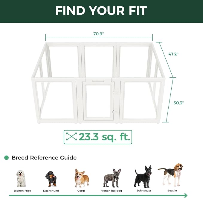 FXW AuraSpace Clear Acrylic Indoor Dog Playpen, 30" H, 10 Panels, White | Open View, Modern Home Fit, No Climbing Bars, Tool-Free Setup, For Small & Medium Dogs