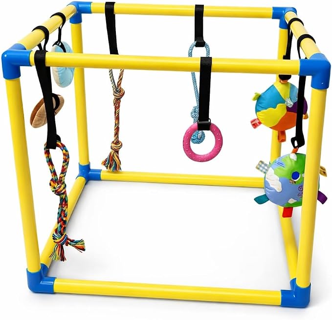 Puppy Play Gym with Five Hanging Toys and Lightweight PVC Frame | Five detachable hanging toys engage your puppy to keep them entertained and active indoors.