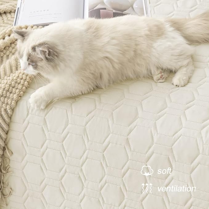 Tcksstex Waterproof and Anti-Slip Dog Bed Cover and Pet Blanket Sofa Pet Bed Mat ，car Incontinence Mattress Protectors Furniture Couch Cover for Most Cats Dogs, Pets（40x50-Ivory）