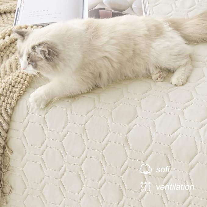 Tcksstex Waterproof and Anti-Slip Dog Bed Cover and Pet Blanket Sofa Pet Bed Mat ，car Incontinence Mattress Protectors Furniture Couch Cover for Most Cats Dogs, Pets （82x82- Ivory）