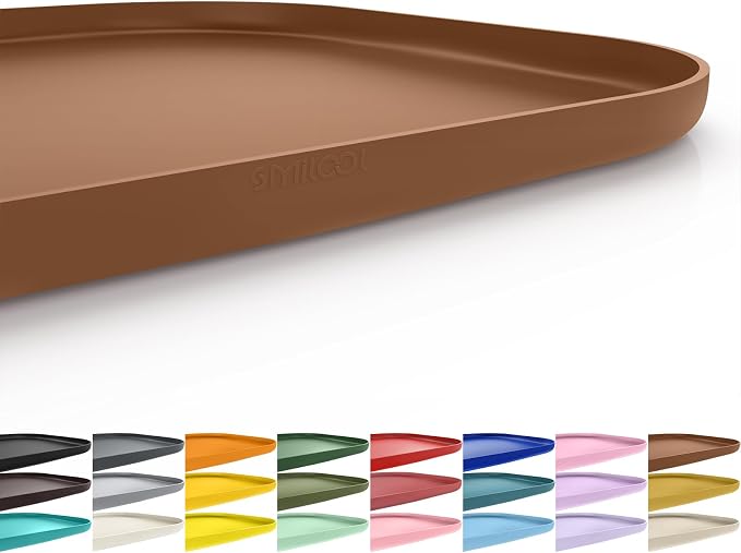SMILOOL Silicone Pet Food Mat with Raised Edge for Food and Water Bowl, Dog Feeding Mats, Cat Food Trays for Floor Waterproof, Rubber Tray for Dogs and Cats, 24 x 16 x 0.8 Brown