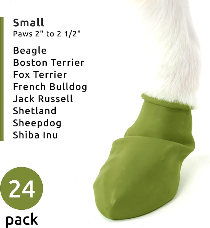 PawZ Rubber Dog Boots for Small Paws - All-Weather Waterproof Dog Shoes, Anti-Slip Traction for Rain, Snow, Mud & Hot Pavement - Pull-On Dog Booties, Olive Green - Small (2"-2.5") - Pack of 24