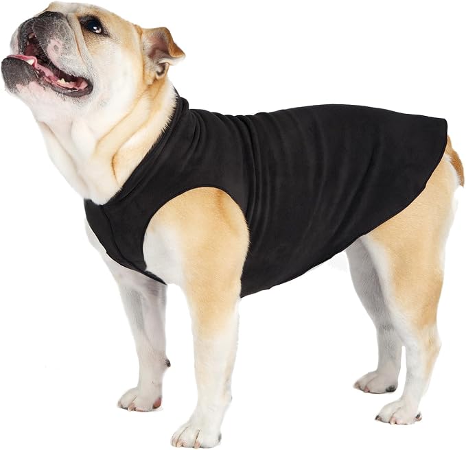 Goldpaw Stretch Fleece Dog Sweater - with Spandex for 4-Way Stretch - Soft, Comfortable Dog Coat - Machine Washable - Made in the USA - Black - Size 8