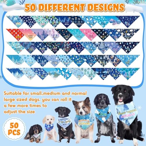 Abbylike 50 Pcs Winter Dog Bandanas Bulk Pet Scarfs Triangle Bibs Adjustable Washable Puppy Kerchief Seasonal Pet Costume Accessories Grooming Supplies for Small Medium Large Dogs Cats - Image 4