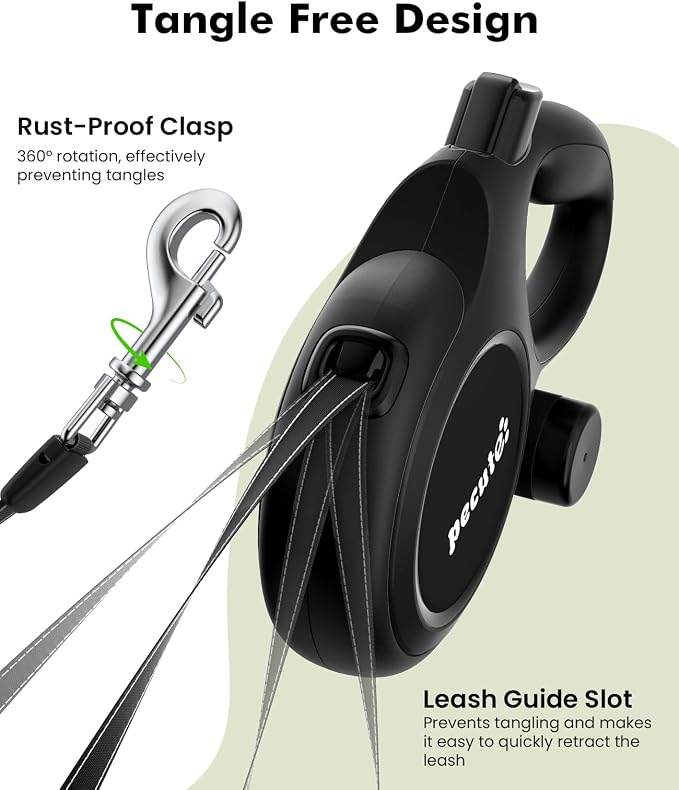 Pecute Dog Leash Retractable 26ft for Large Dogs with Poop Bag Holder | Heavy Duty Retractable Dog Leash for Strong Puller for 33-110 lbs, Anti-Slip Soft Grip, Reflective, 360° No Tangles