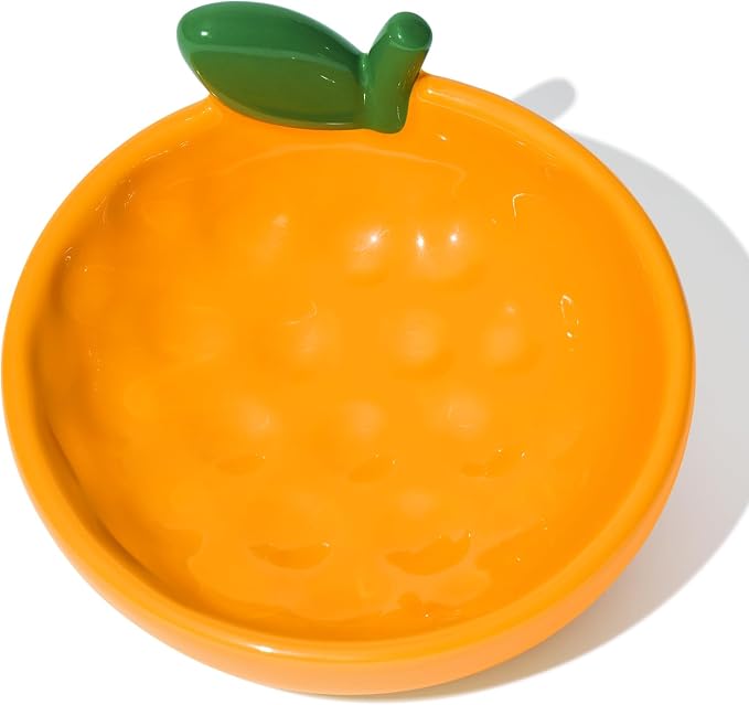 VETRESKA Ceramic Pet Bowl, Tilted Design Pet Feeder for Food and Water | Anti Vomit Cat Bowls for Indoor Cats Cute Tangerine Cat Bowl Dishwasher Safe