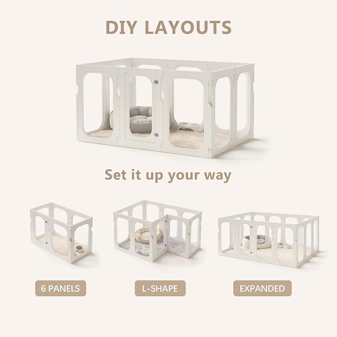 Acrylic Dog Playpen Indoor Expansion Panels, 26'' H Clear Transparent Add-On Panels with Integrated Suction Cups Base, No-Connector Panel-to-Panel Design, 2 Panels for Small Dogs, White