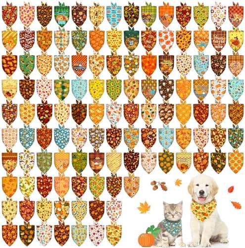120 Pcs Fall Thanksgiving Dog Bandanas Bulk Adjustable Dog Scarves Pumpkin Turkey Puppy Bandanas Autumn Pet Neckerchief Washable Holiday Bandana for Small Medium Large Dog Pet Grooming Accessories by Piklodo