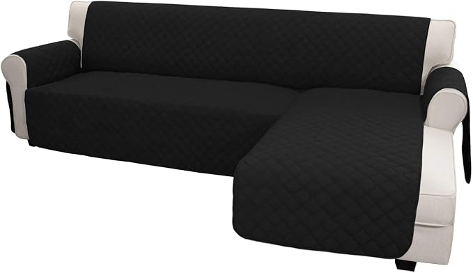 Easy-Going Reversible L-Shape Sectional Couch Cover, X-Large, Black/Black | Soft Sofa Slipcover For Dogs, Fits Left/Right Chaise Lounge Protector, Water Resistant Mat For Living Room
