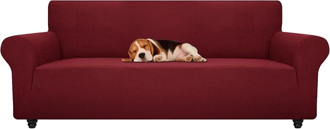 ZNSAYOTX Stretch Oversized Couch Cover Universal Sofa Covers for Living Room Dogs Pet Furniture Protector Spandex Extra Large Sofa Slipcovers with Anti Slip Foam Sticks (Wine Red, XL Sofa)