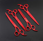 Purple Dragon 7.0 inch Dog Grooming Scissors Set with Silencer - Red | 4PCS Pet Grooming Shears Kit, Includes Curved, Straight & Thinning Scissors with Smooth Cutting and Comfortable Grip