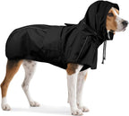 Dog Raincoat, Waterproof Dog Rain Jacket with Hood Black XL | Rain Coat For Medium Dogs, Doggy Poncho With Leash Hole, Reflective Strips, For Rainy Snowy Weather Walks, Hiking, Camping
