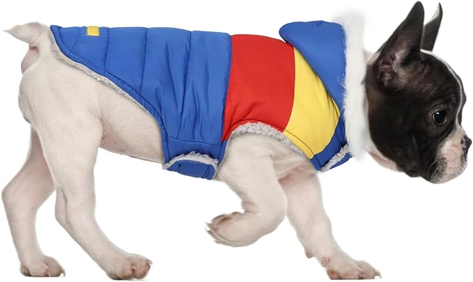 HDE Dog Puffer Jacket Fleece Lined Warm Dog Parka Winter Coat with Harness Hole 90s Colorblock - S