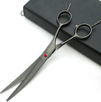 7.0in Professional Pet Grooming Scissors Set,Straight & Thinning & Curved Scissors 3pcs Set with Comb for Dog Grooming,A419 (Black-Grey)