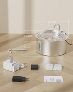 Cat Water Fountain Stainless Steel: 108oz/3.2L Cat Fountain for Drinking | Automatic Pet Supplies for Home Cat Inside, Metal Small Dog Water Dispenser Kitty Spout, Water Level Window, Ultra Quiet Pump