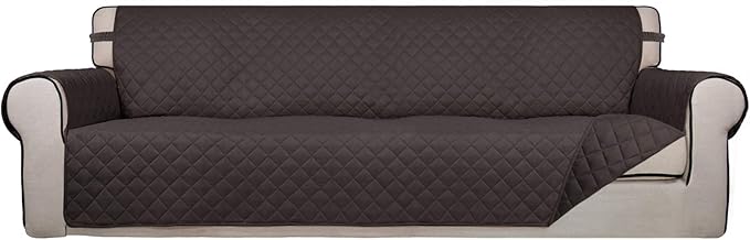 PureFit Reversible Quilted Couch Covers for Dogs Sofa Cover 4 Seater 88" | Chocolate/Chocolate, Water Resistant Couch Protector, Washable Pet Couch Cover with Non Slip and Elastic Straps For Kids