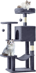 Cat Tree Tower 44 Inch for Indoor Kittens and Cats, Grey | Small Cat Tower with Condo, Hammock, Sisal Scratching Posts, Extended Perch